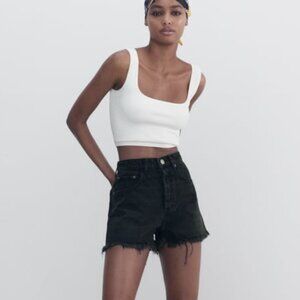 ZARA FRAYED HI RISE DENIM SHORTS